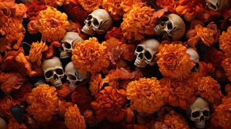 Mexican marigolds set the stage for Dia de Muertos, a colorful and symbolic celebration.の素材