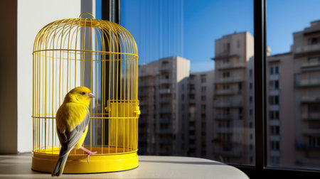 Pet canary in a modern apartment.の素材