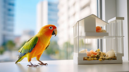 Urban dwelling with a sweet lovebird.の素材