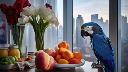 Urban dweller's feathered friend, the hyacinth macaw.の素材