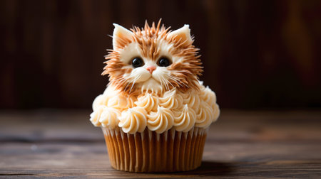 A cat-inspired cupcake, a delectable blend of feline charm and delicious flavors.の素材