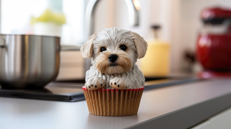 dog-shaped cupcake, a playful and delectable dessert.の素材