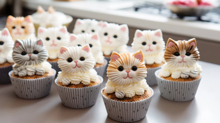 A cat-shaped cupcake that's a joy to savor and admire.の素材