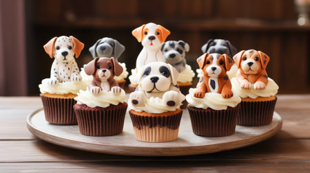 Sweet indulgence with a canine twist, a dog-shaped cupcake.の素材