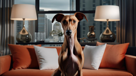 A serene home corner features a contented canineの素材