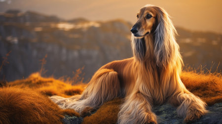 A regal Afghan Hound poses for a captivating portrait, showcasing elegance and beautyの素材