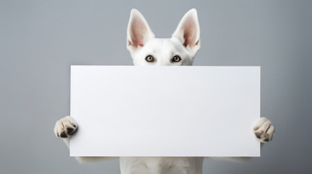 A dog holds a blank white poster, the perfect canvas for your message or advertisementの素材