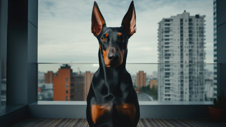 Portrait of a Doberman dog in an apartment, home interior, love and care, maintenanceの素材