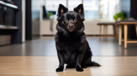 Portrait of a Schipperke dog in an apartment, home interior, love and careの素材