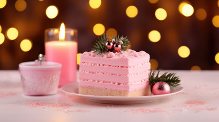 pink cake, adding charm to Christmas celebrations.の素材