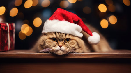 Christmas scene, a delightful cat in the festive apartment.の素材
