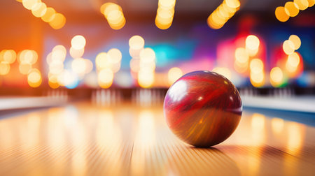 Bowling ball rests on the alley, setting the stage for an exciting game.の素材