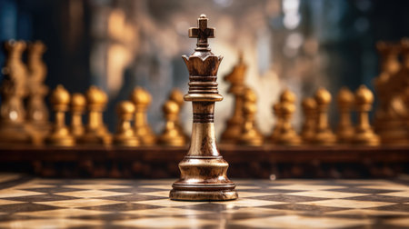 Close-ups of chessboard pieces, precision and strategy in intricate detailの素材