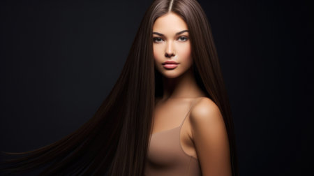 Radiant woman flaunting sleek, keratin-treated hairの素材