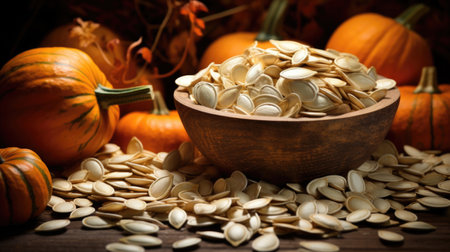 Salted pumpkin seeds a savory snack, rich in nutrients.の素材