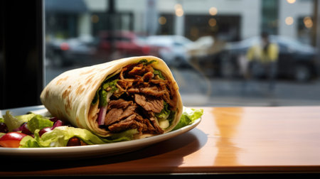 Shawarma platter grilled meat, fresh veggies.の素材