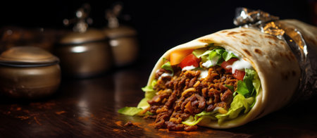 shawarma dish succulent meat veggies, seasoned.の素材