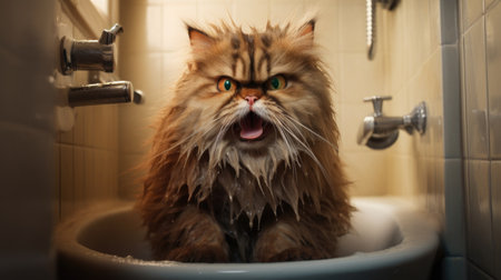 Laughter-inducing cat in bathroom chaosの素材