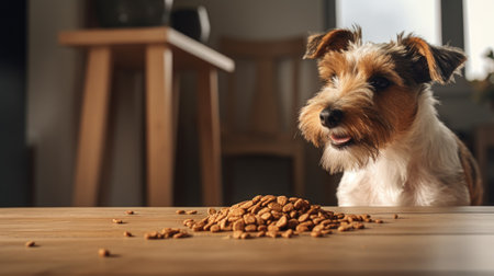 Furry friend eating, pet nutrition, canine happinessの素材