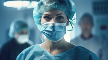 Surgeon's portrait in OR showcases professionalism, confidence, and expertiseの素材