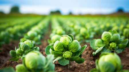 vegetables Brussels sprouts production and cultivation, green business, entrepreneurship harvest skyの素材