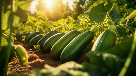 vegetables Zucchini production and cultivation, green business, entrepreneurship harvest sunの素材