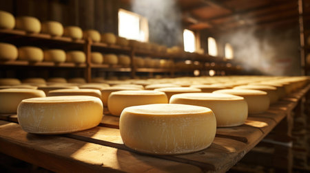 Production of new goods at the factory, modern technologies warehouse, storage, cheese, authenticの素材