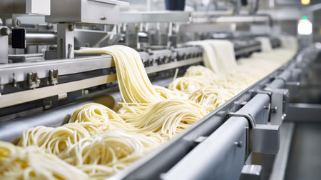 Production of new goods at the factory, modern technologies spaghetti, pastaの素材