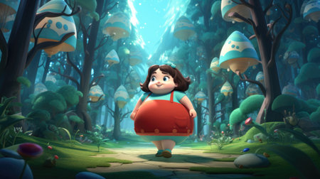 Fat girl in cartoon 3d illustrationの素材