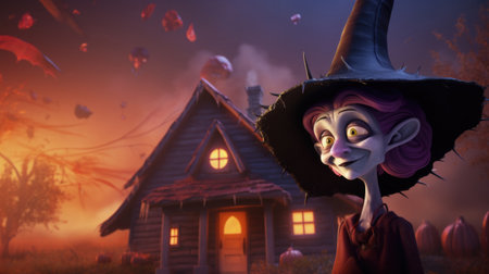 Evil witch in cartoon 3d, negative character Houseの素材