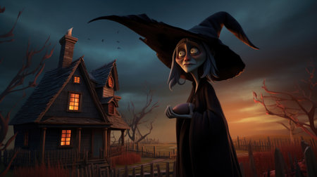 Evil witch in cartoon 3d, negative character Unhappyの素材