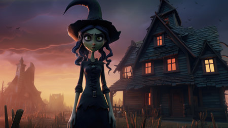 Evil witch in cartoon 3d, negative character Skinnyの素材