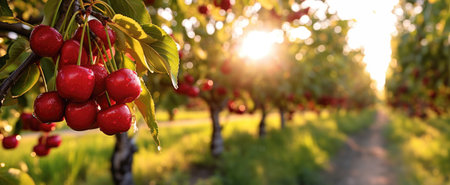 Fruit cherry garden, business farming and entrepreneurship, harvest bannerの素材
