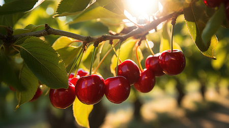 Fruit cherry garden, business farming and entrepreneurship, harvest branchの素材