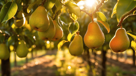 Fruit pear garden, business farming and entrepreneurship, harvest Greenの素材