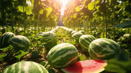 Fruit watermelon garden, business farming and entrepreneurship, harvest fieldの素材