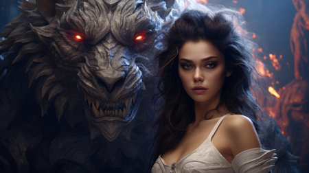 Illustration of fantasy character, ideal for novel book cover Woman, Monsterの素材
