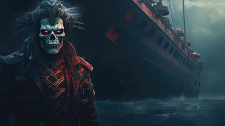 Illustration of fantasy character, ideal for novel book cover Deadman, Zombie, Ship, Captain seaの素材