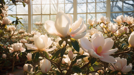 Flowers magnolia in a greenhouse, modern business and private entrepreneurship, a gift for a holidayの素材