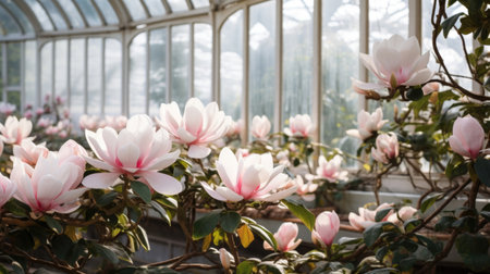 Flowers magnolia in a greenhouse, modern business and private entrepreneurship, a gift for a holiday Branchesの素材