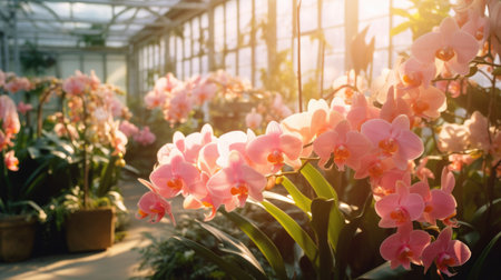 Flowers orchid in a greenhouse, modern business and private entrepreneurship, a gift for a holiday Pinkの素材