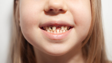 Girl showing her decayed teeth due to lack of hygiene, emphasizing the importance of dental care