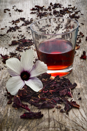 Hibiscus tea (Hibiscus sabdariffa) also known as Karkad? or Roselle. Flower and sepals dried for infusionsの写真素材