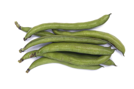 Broad beans (Vicia faba) in pods on white backgroundの写真素材