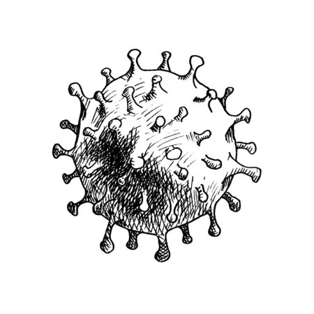 China pathogen respiratory coronavirus 2019-ncov flu outbreak black and white classical medical illustration. Dangerous ncov corona virus, SARS pandemic risk. Illustration for medical books, booklets, brochures, books on biology and virologyの写真素材