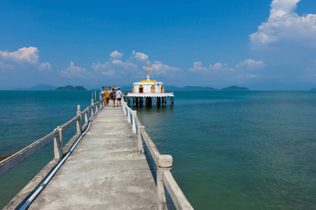 Thai Temple Chruch on Sea at Ranong province Thailandの写真素材