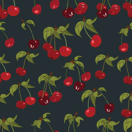 Cherry fruit vector seamless repeating pattern. Trendy for fabric, textile print, wallpaper,...