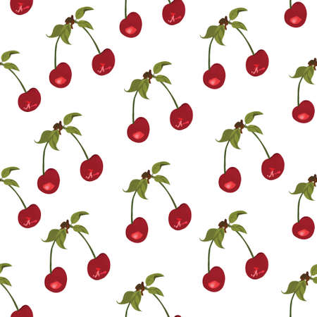 Cherry vector seamless pattern. Beautiful wallpaper background. Elegant fabric on white background Surface pattern design.のイラスト素材