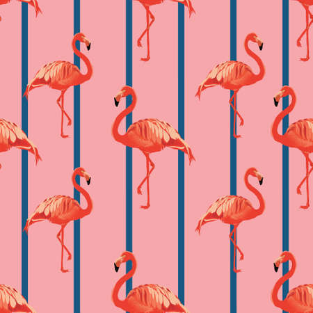Seamless Flamingo bird pattern design on a pink background. Trendy design for textile, fabric, packaging, backdrop, wallpaper. Surface pattern design.のイラスト素材