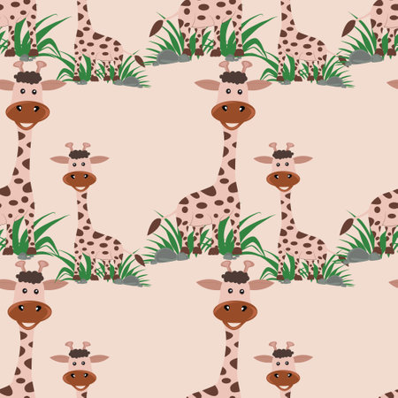 Vector seamless illustration with giraffes. The animal in the childrens style. Trendy for fabric, textile print, wallpaper, background, giftwrap or packaging.のイラスト素材